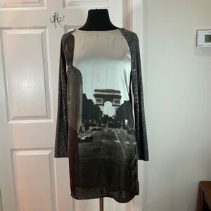 Zara Paris Photo Print Leopard Black Dress Size Large